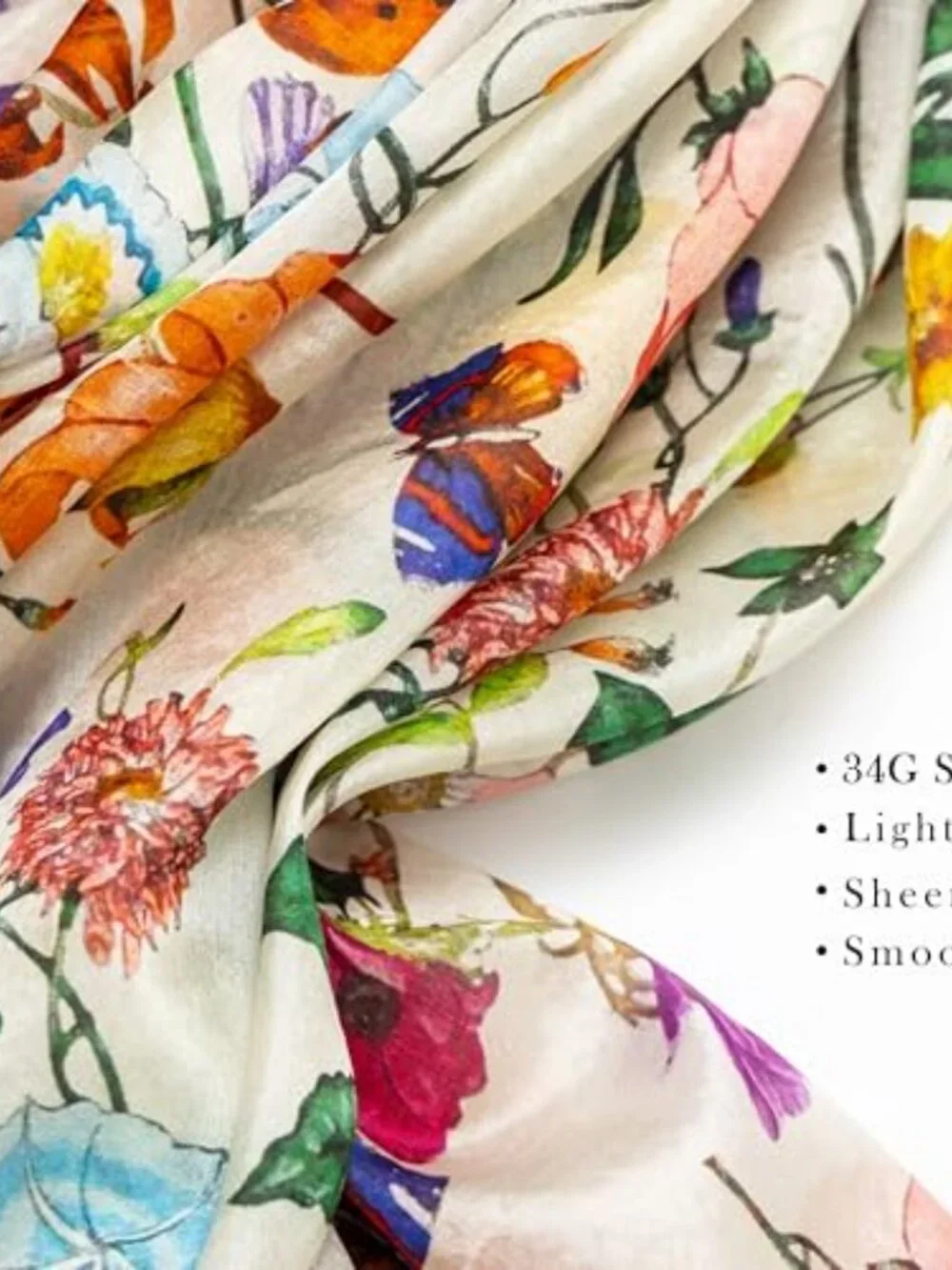 100% Mulberry Silk Large Scarf Wrap, Lightweight Chiffon Feel, 68x43 in
